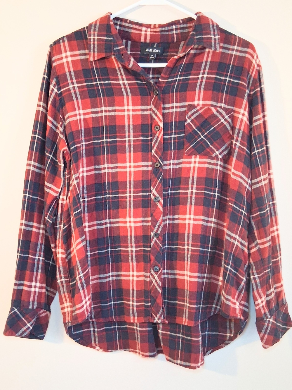 Well Worn Red Hi Low Plaid Flannel Shirt for Women Size Medium